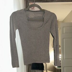 Free People Textured Seamless Gray Long Sleeve Top
